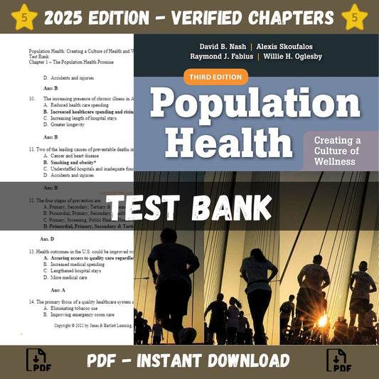 Test bank – Population Health Creating a Culture of Wellness 3rd Edition (Fabius, 2020)-Studyflax